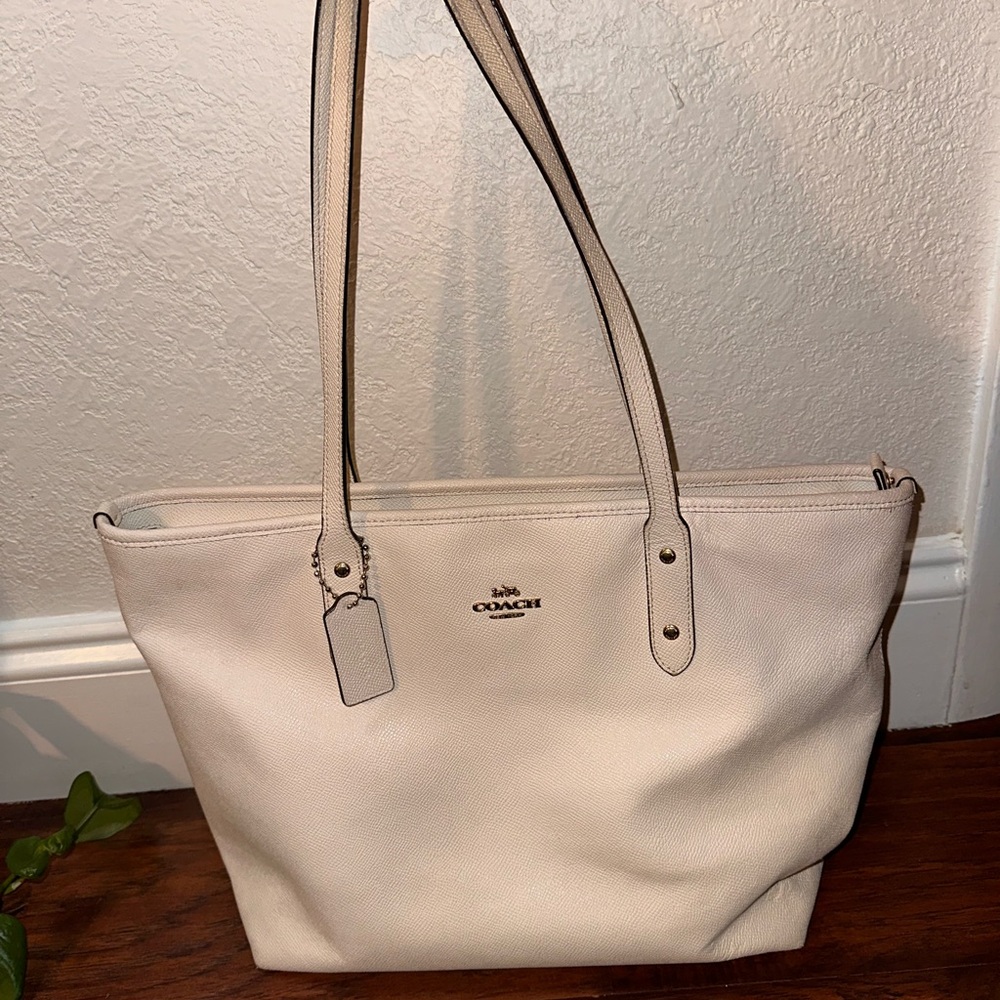 Coach Cream Leather Tote Bag